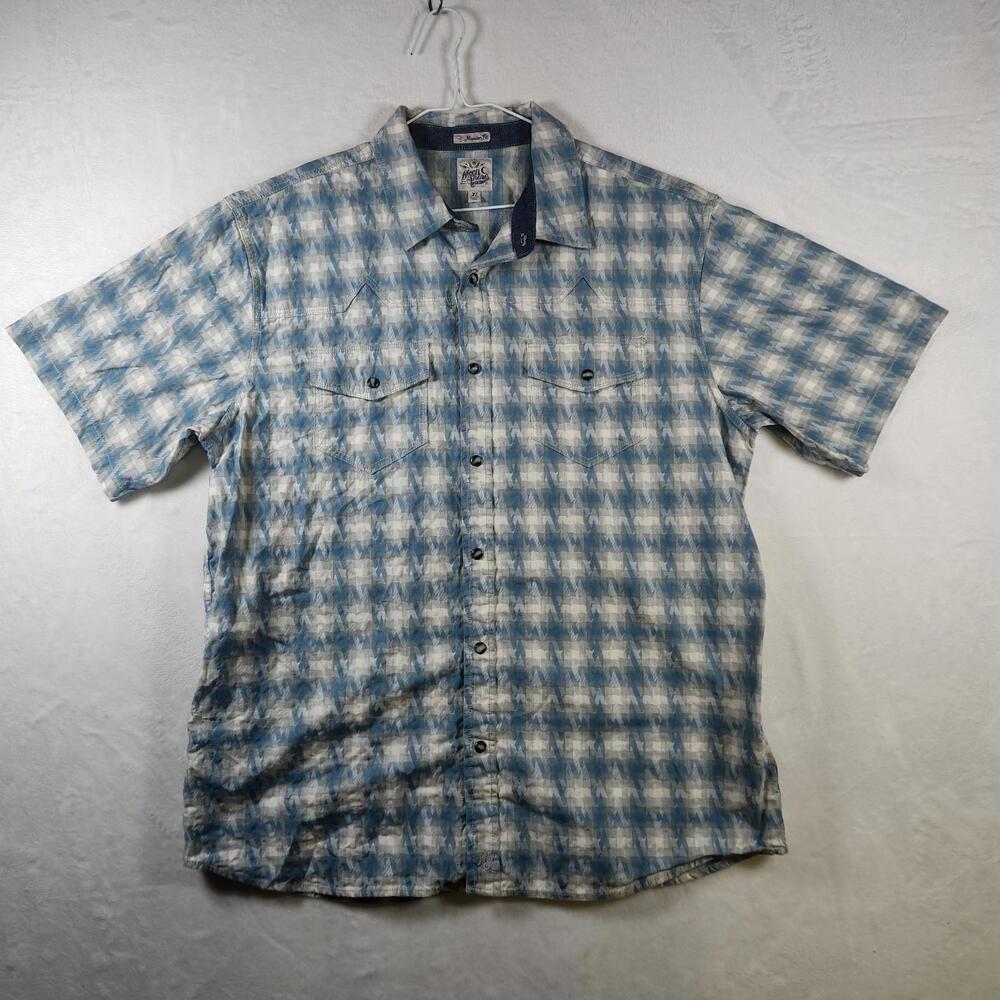 Moonshine Spirit XL Pearl Snap Shirt Blue Gray Aztec Western Short Sleeve